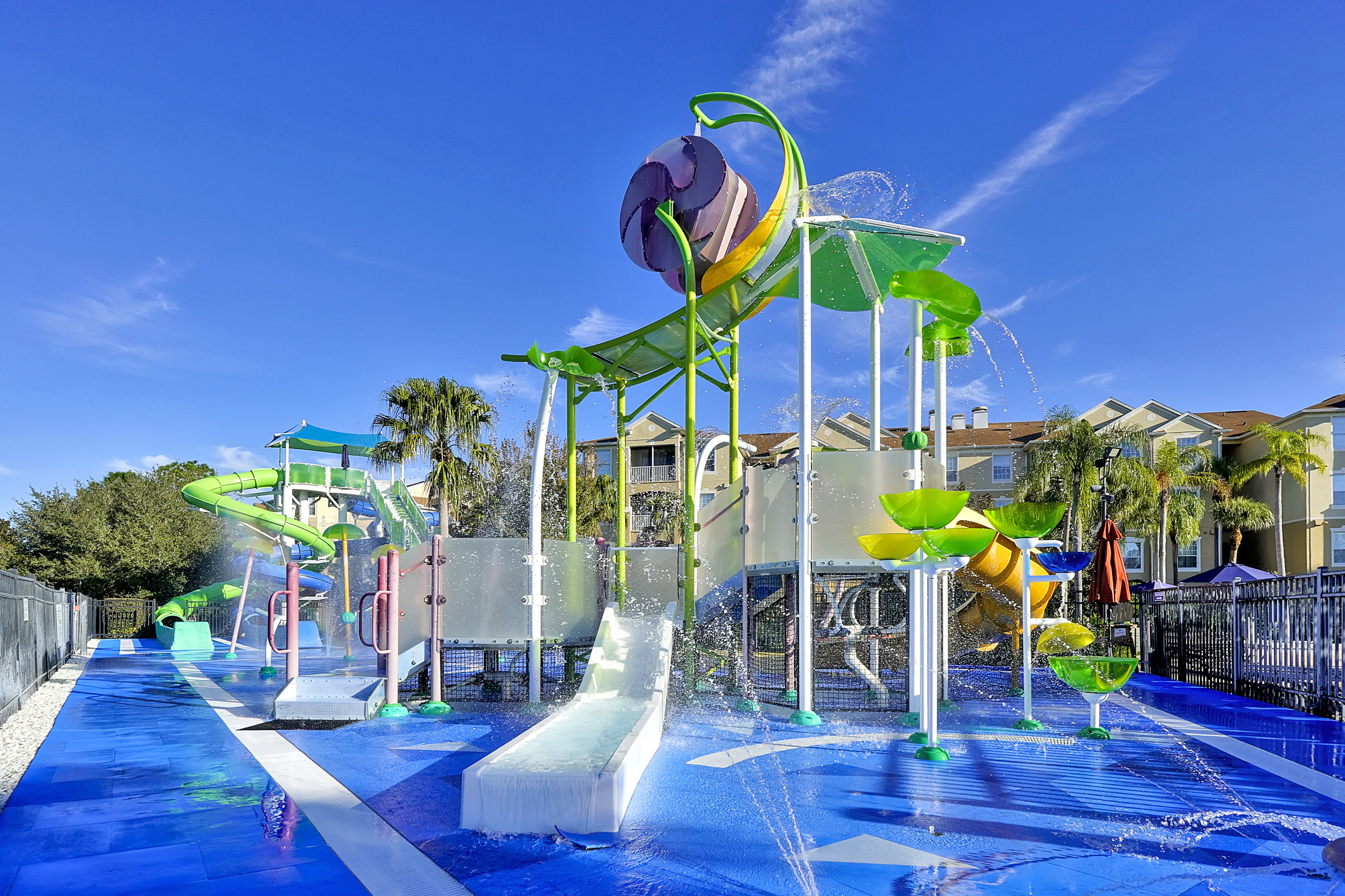 Little ones will love cooling off at the colorful splash pad.