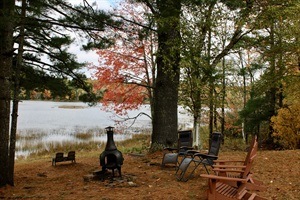 Fall outdoor fire pit and chairs