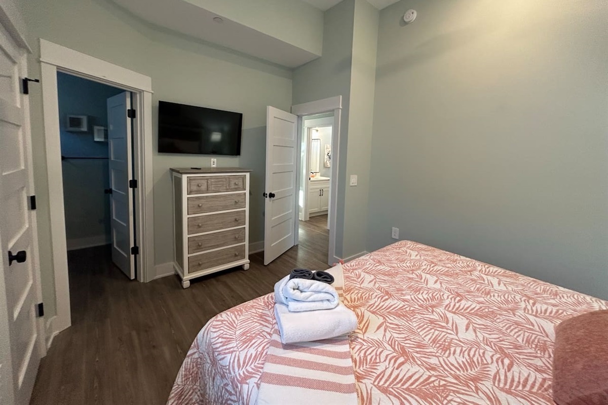 Master king bedroom with master bath.  Includes convenient HDMI wall jack for the Smart TV.