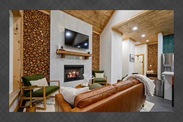 Cozy living room with fireplace and Smart TV