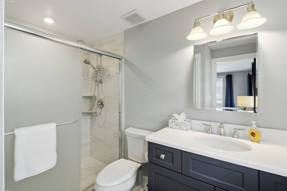 Full bathroom with shower and toilet