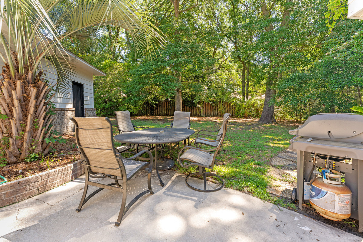 Outside patio area with grill