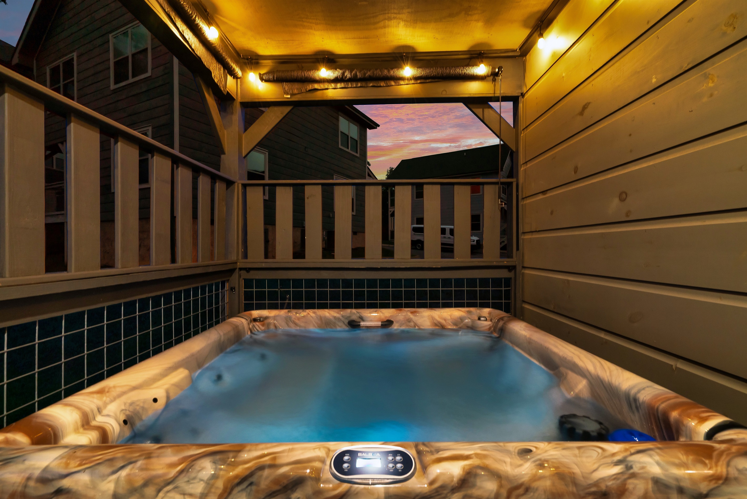 Hot tube with mood lights for evening relaxation!