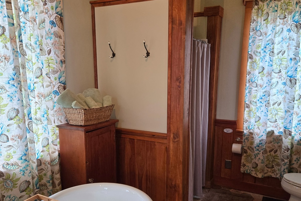 Choose between a relaxing claw foot or our newly installed shower