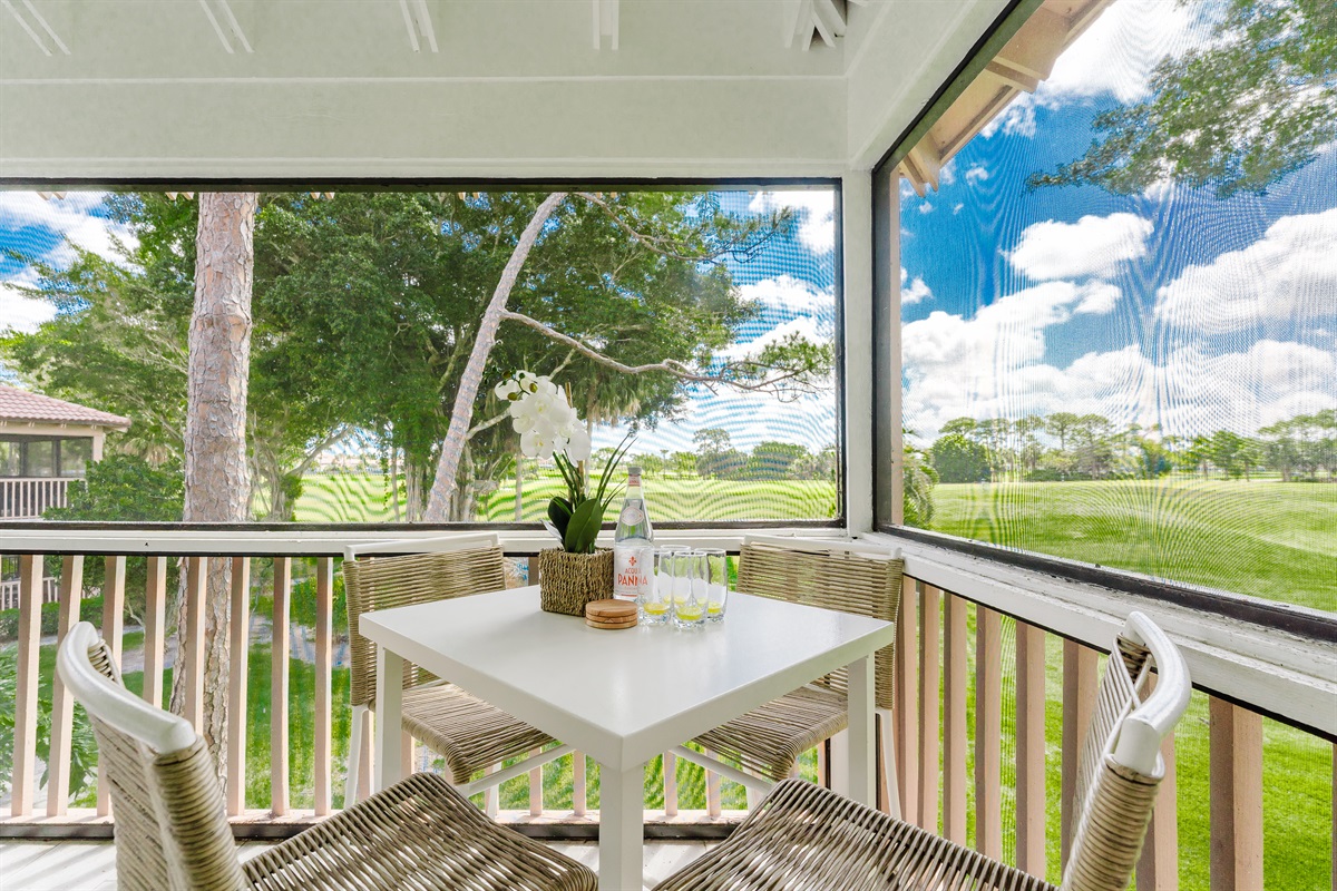 Enjoy morning coffee or evening drinks with scenic fairway views. A pristine outdoor setting perfect for relaxing and unwinding.