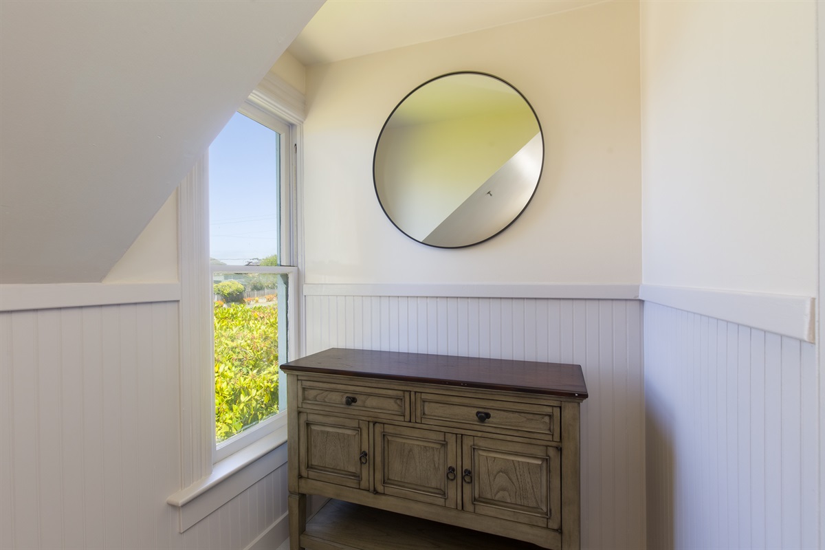 Upstairs bathroom vanity and mirror