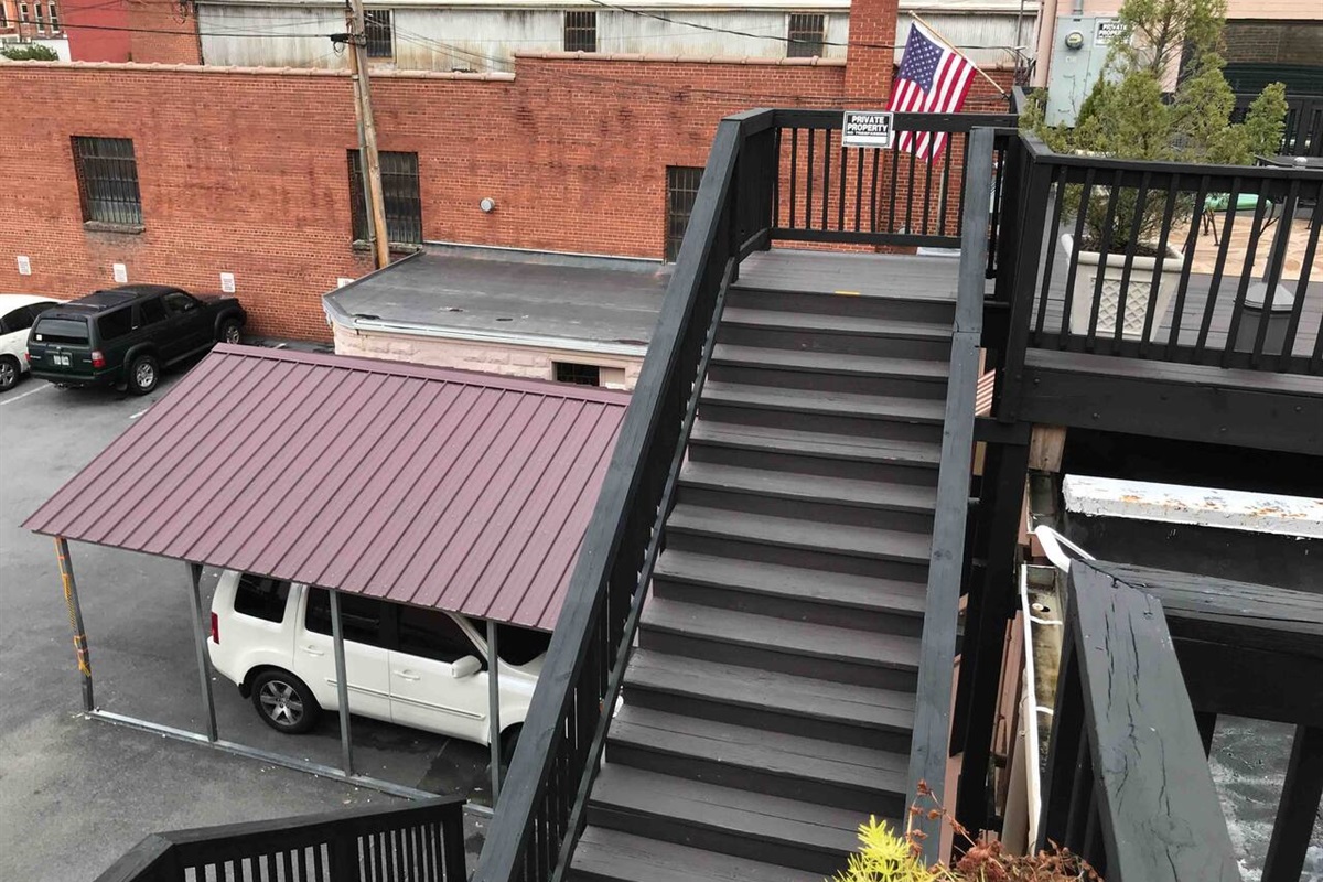 Steps leading to the deck door. 