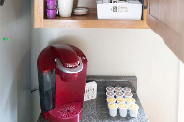 Coffee station with complimentary options.