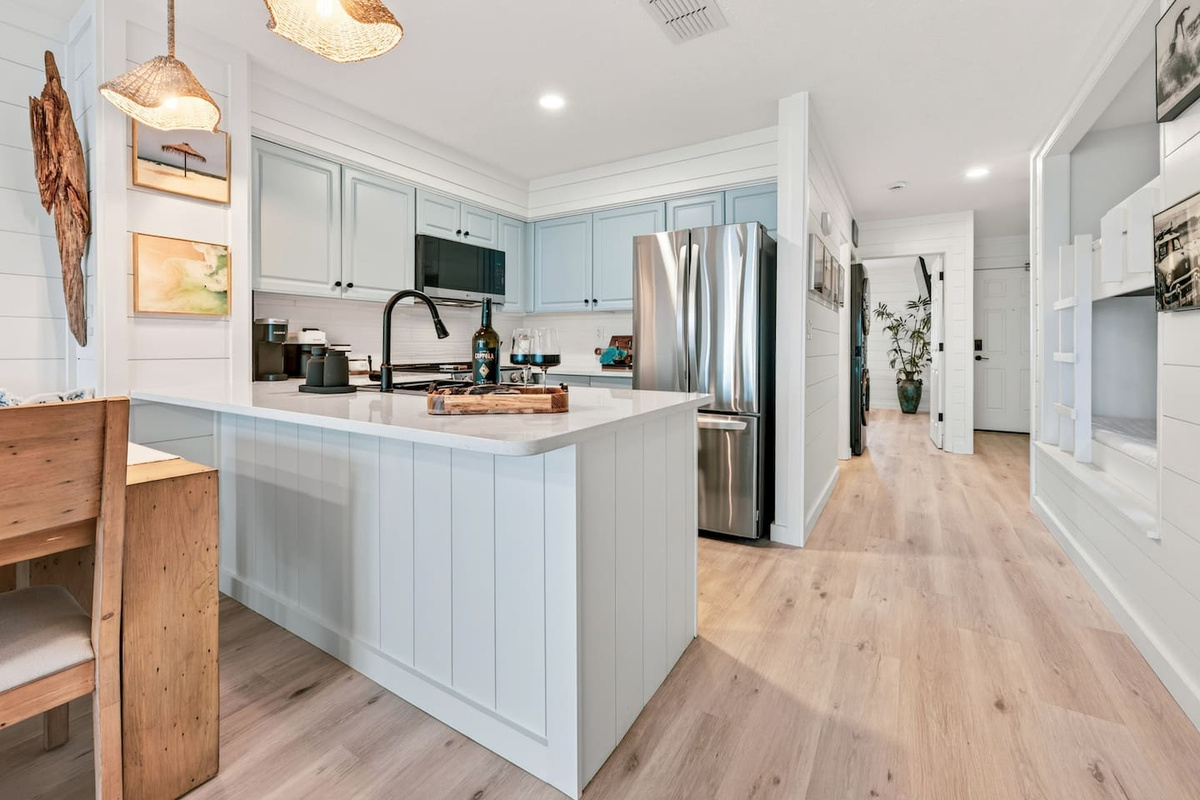 Beautifully designed kitchen with ample counter space and storage