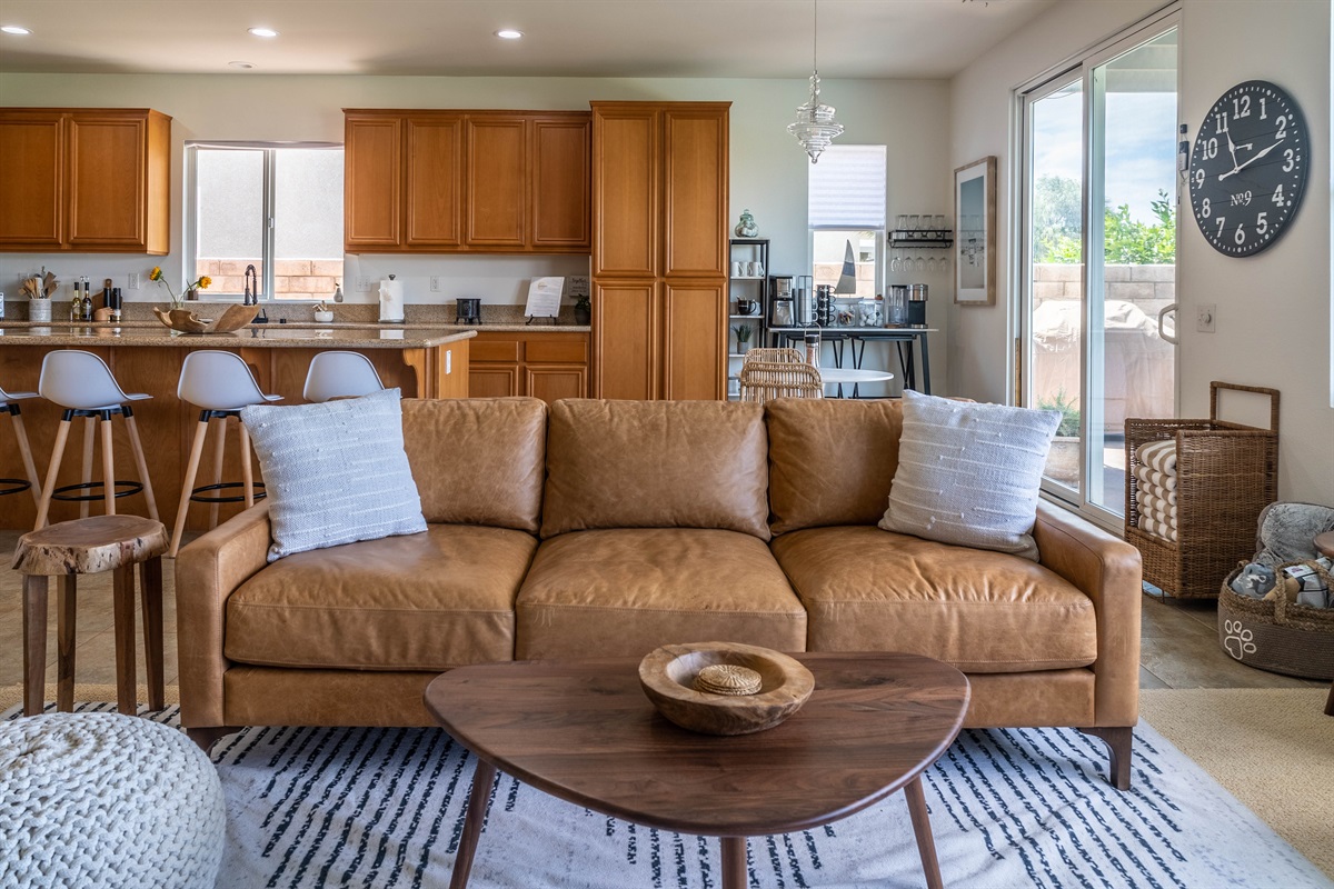 open to kitchen and dining area