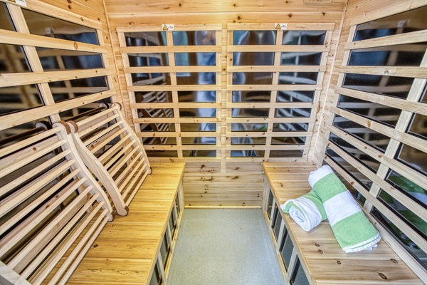 Enjoy the infrared sauna on the lower patio, right off the basement bedroom!