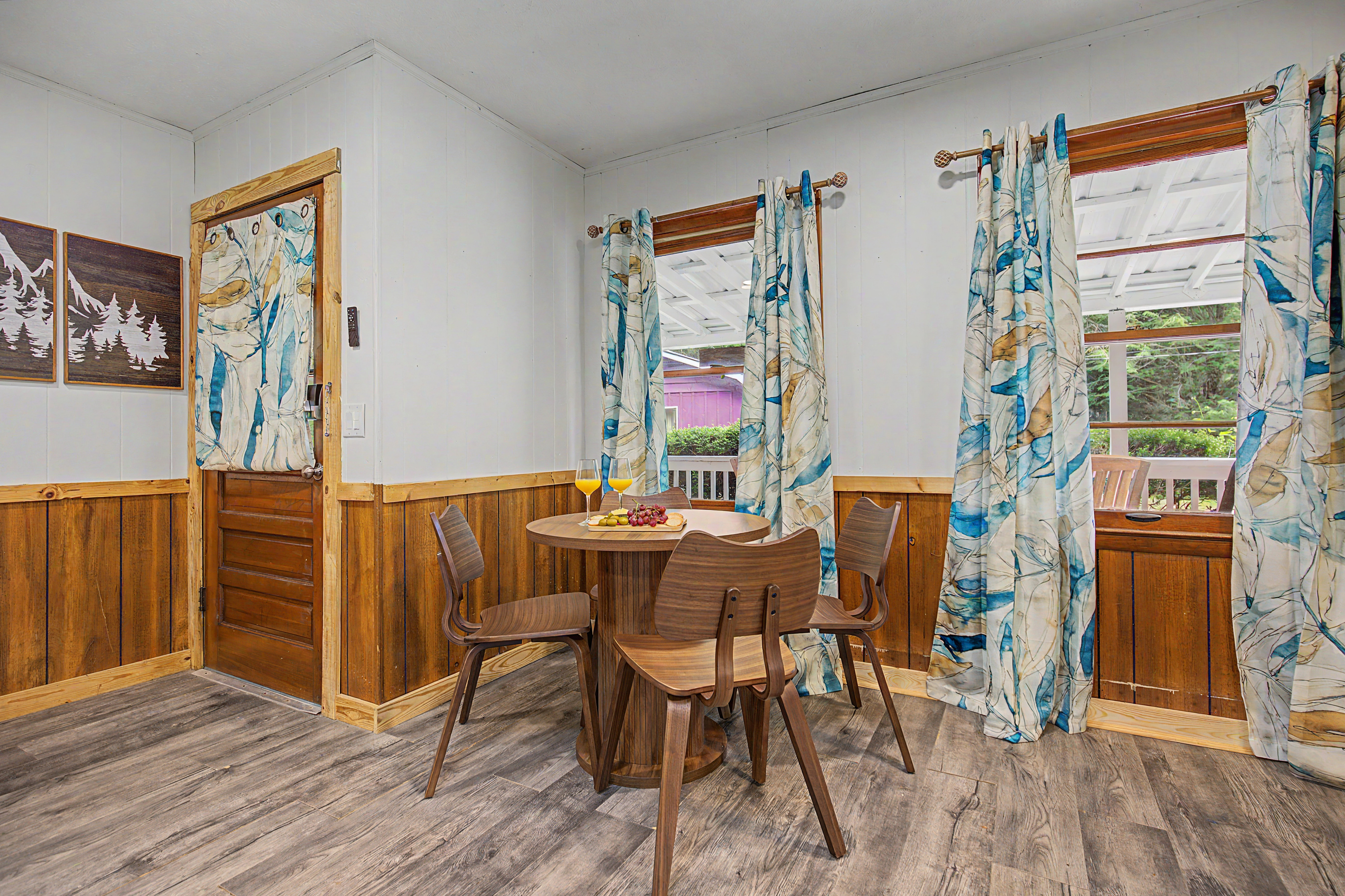 Dining Nook: Enjoy meals with style beside bright windows and vibrant decor!