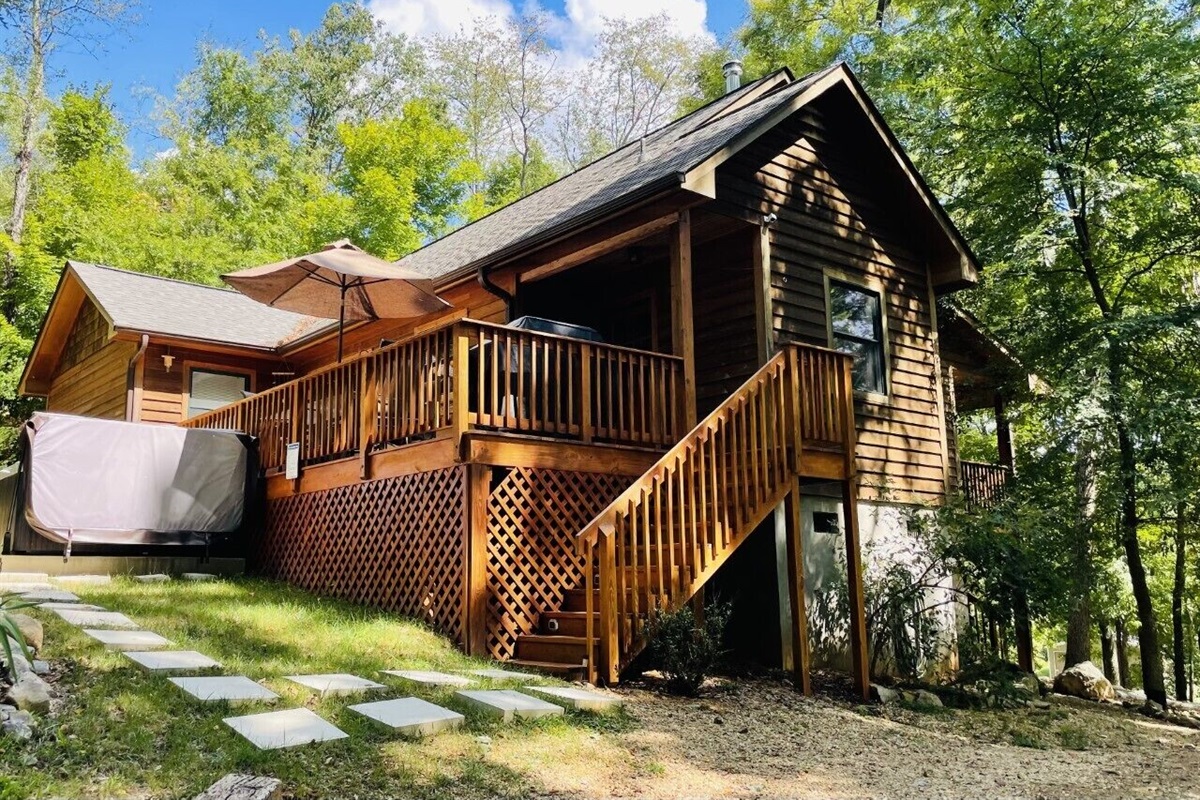 The steps to the back deck from the parking area. This is where guest will enter