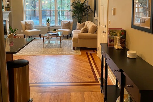 Open living room space with natural light and flexible space for gathering