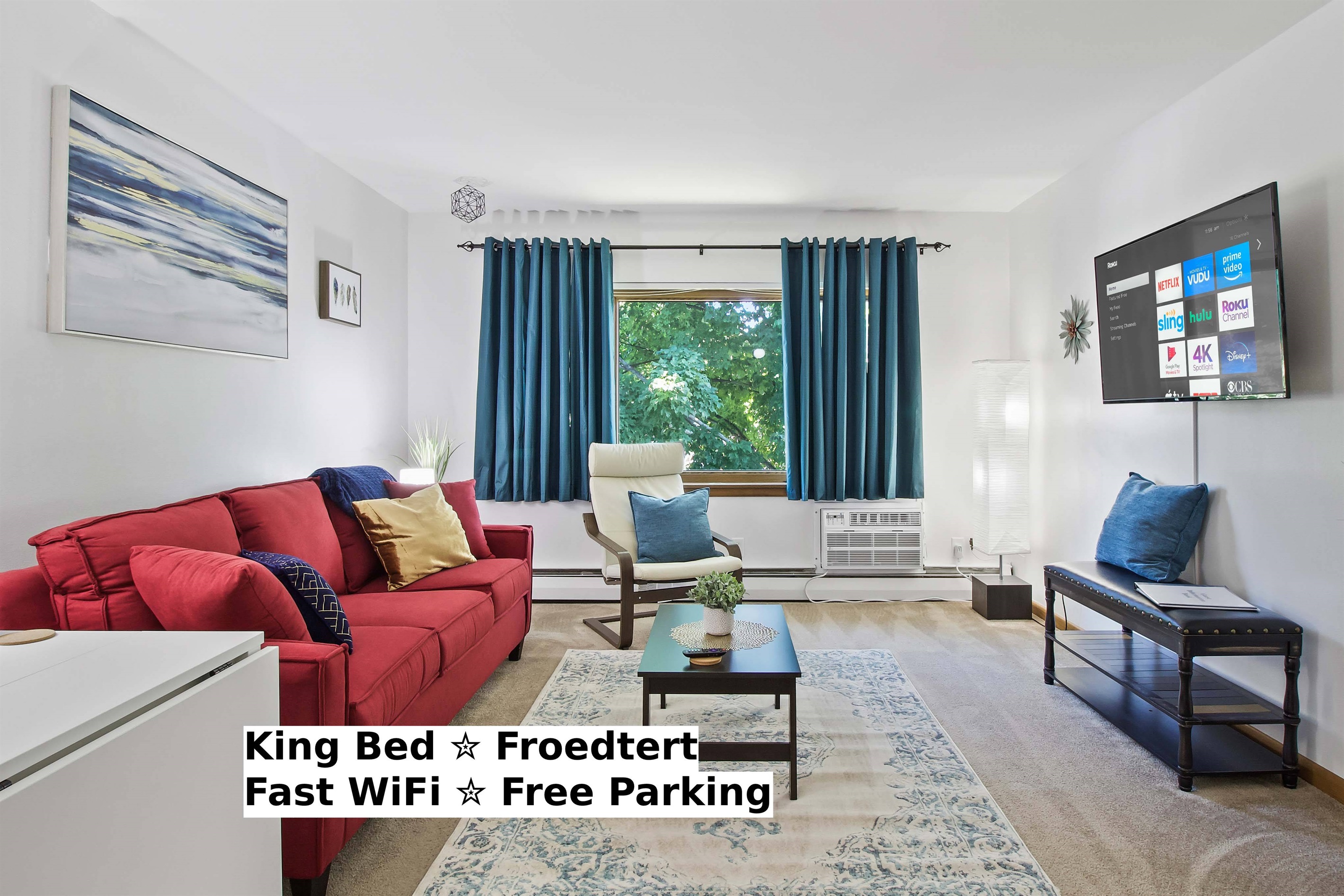 Enjoy the airy brightness of a large window or close the blackout curtains