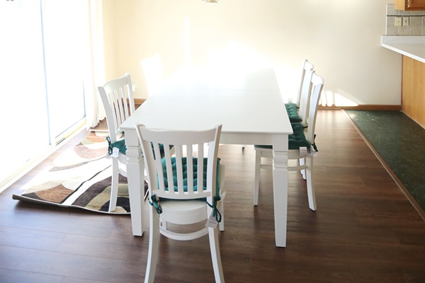 Dinette table showing porch to the left