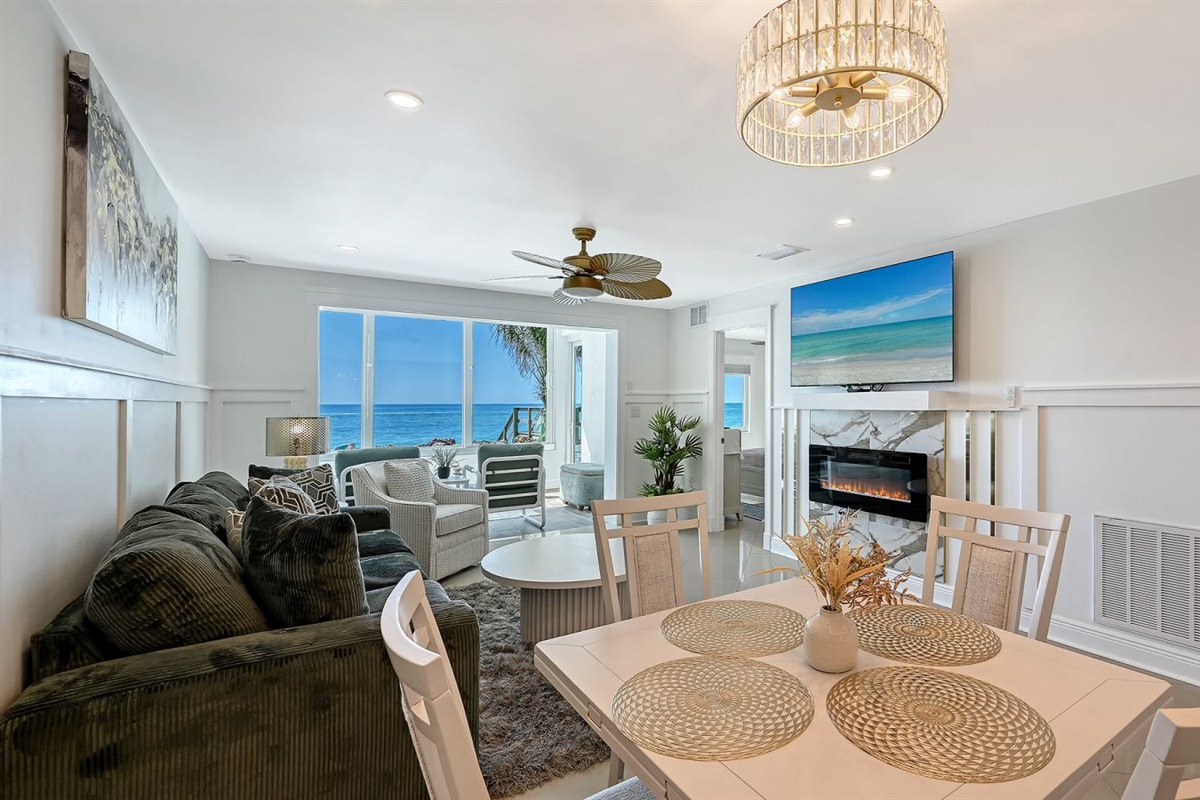 Dining table with drop leaf and fireplace
