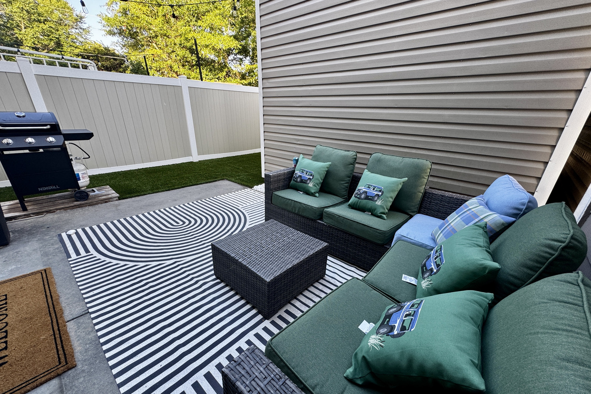 Gas grill with propane included — cook out steps from the kitchen on your private patio