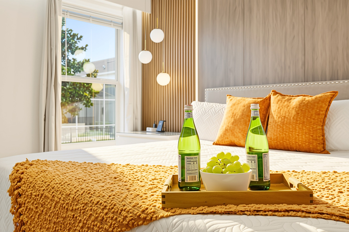 A little touch of luxury! Wake up refreshed in a bright, inviting retreat with plush bedding, warm designer accents, and thoughtful details.