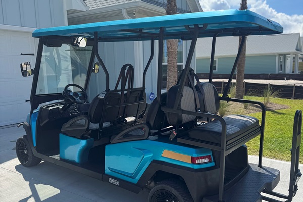 Six seater golf cart available with rental