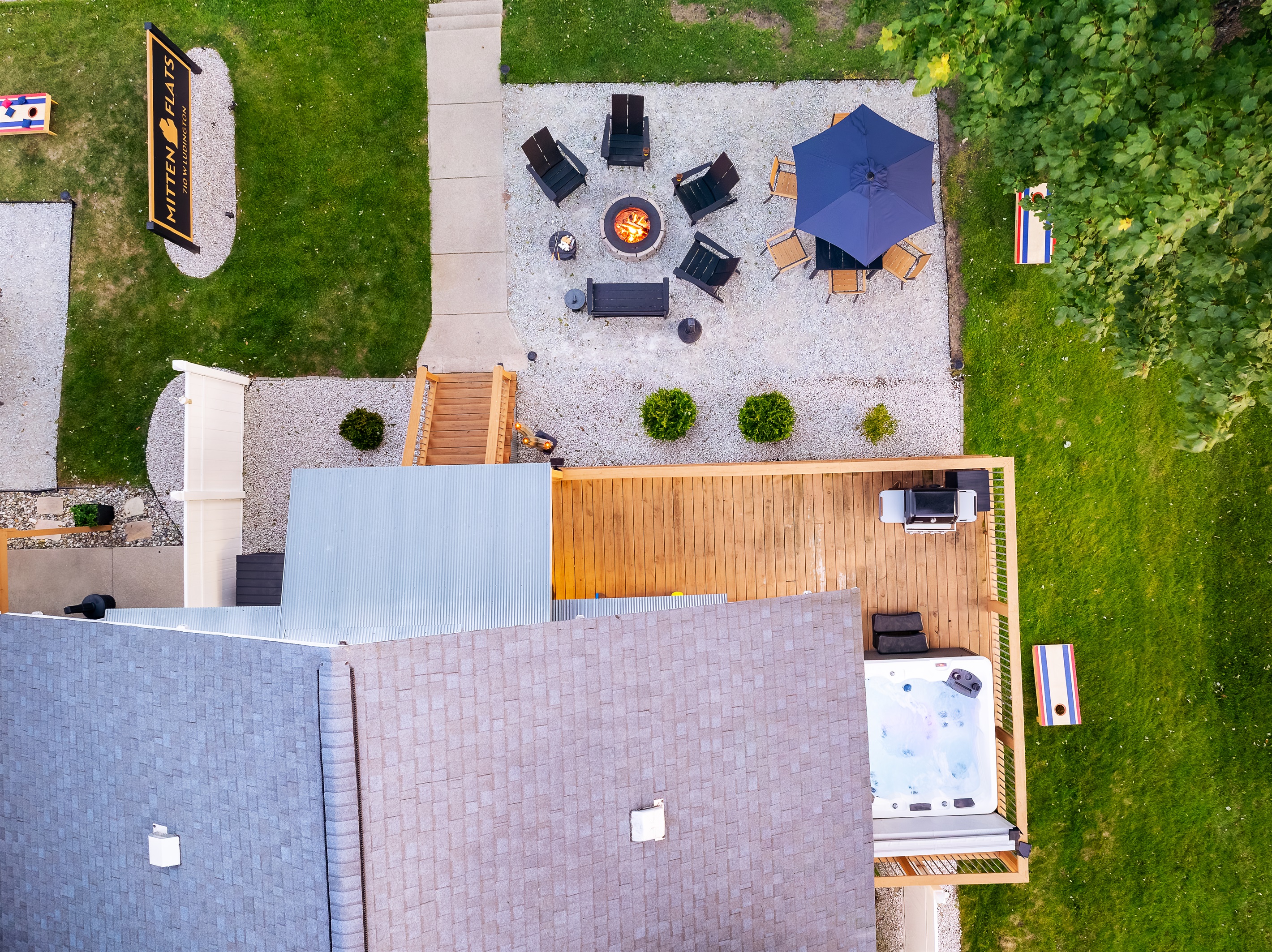 Aerial of Deck wrapping around house