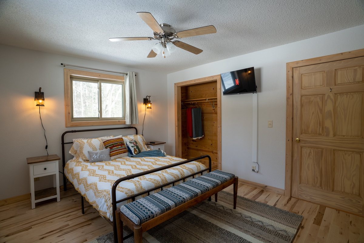 Down stairs bedroom 1, features a smart TV and a medium firm bed.  If your back needs the extra support, this bed is for you.  