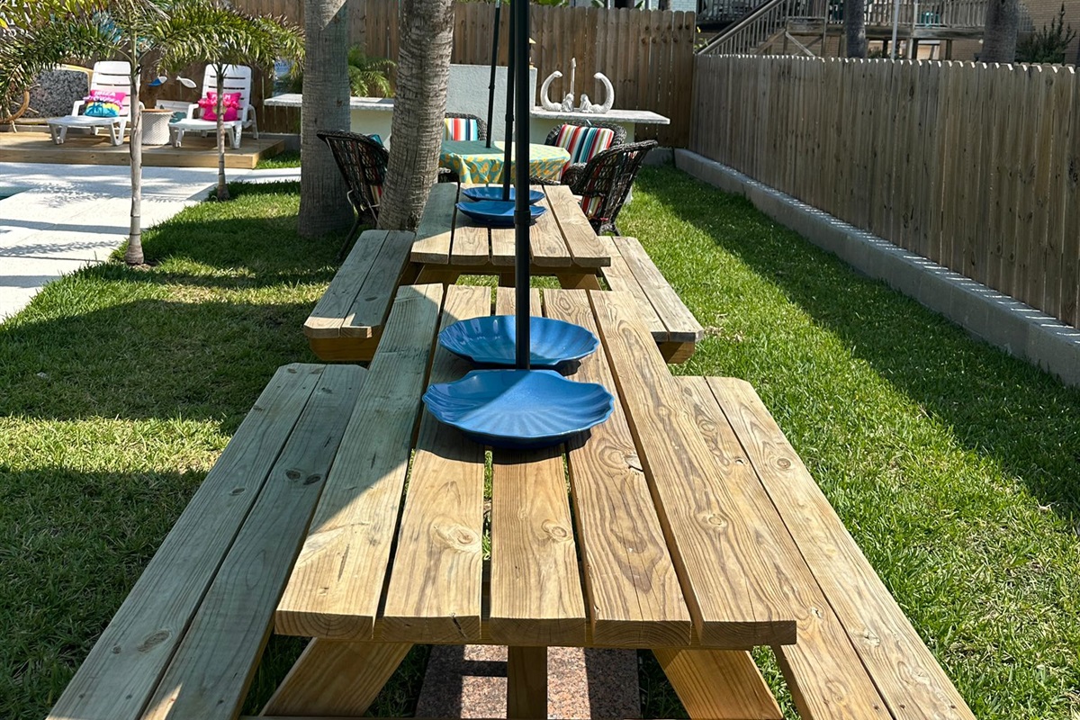 Plenty of outdoor seating with shady umbrellas!