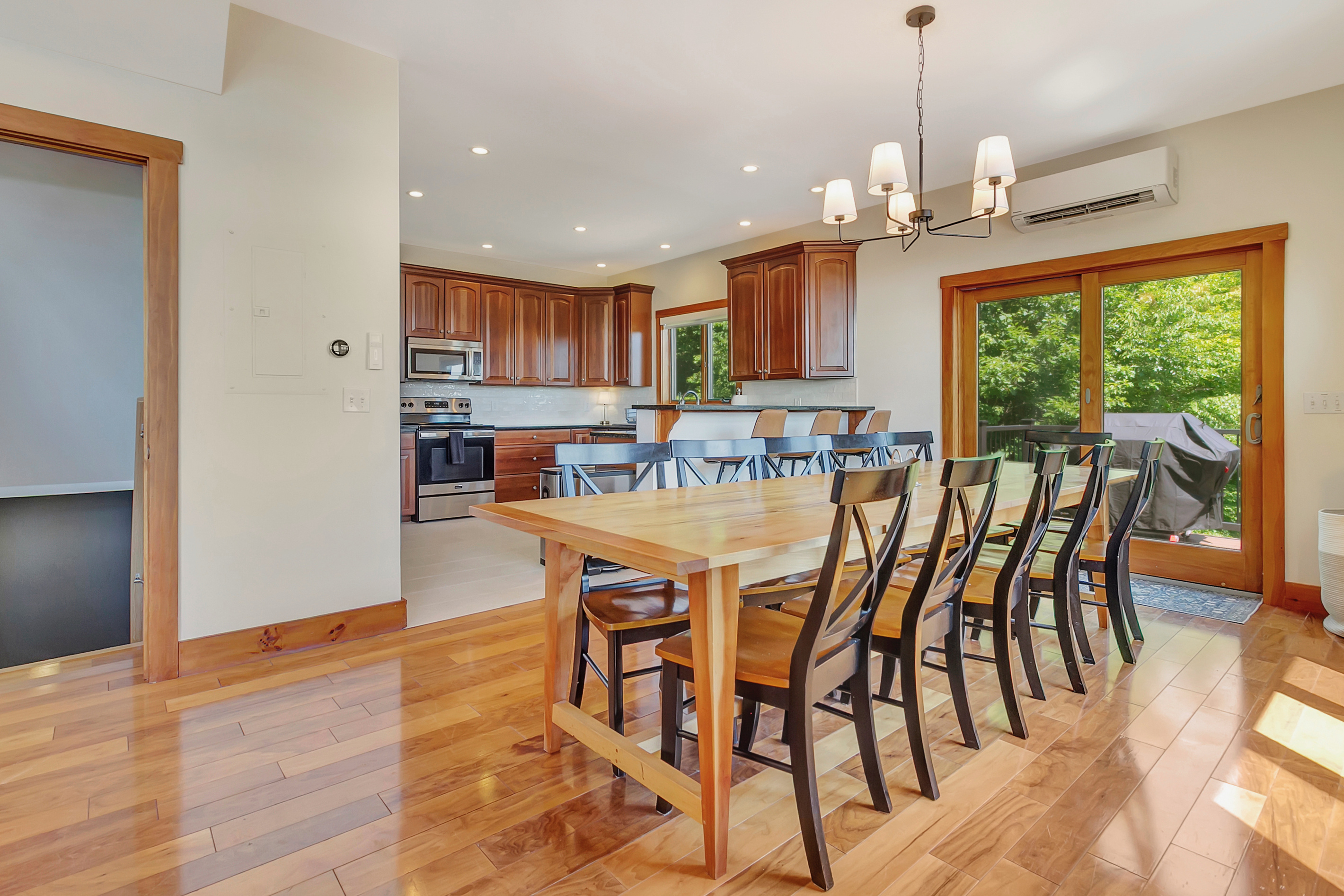 The dining area and kitchen seat 14 