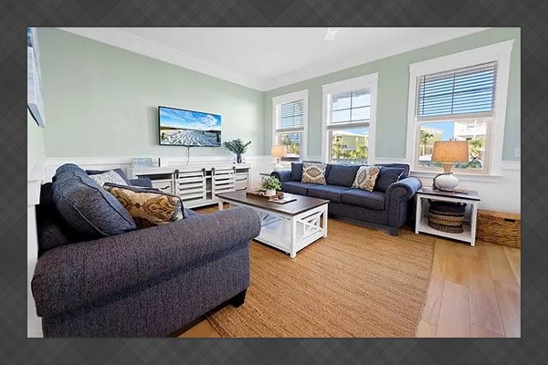 Living room with beautiful water views.