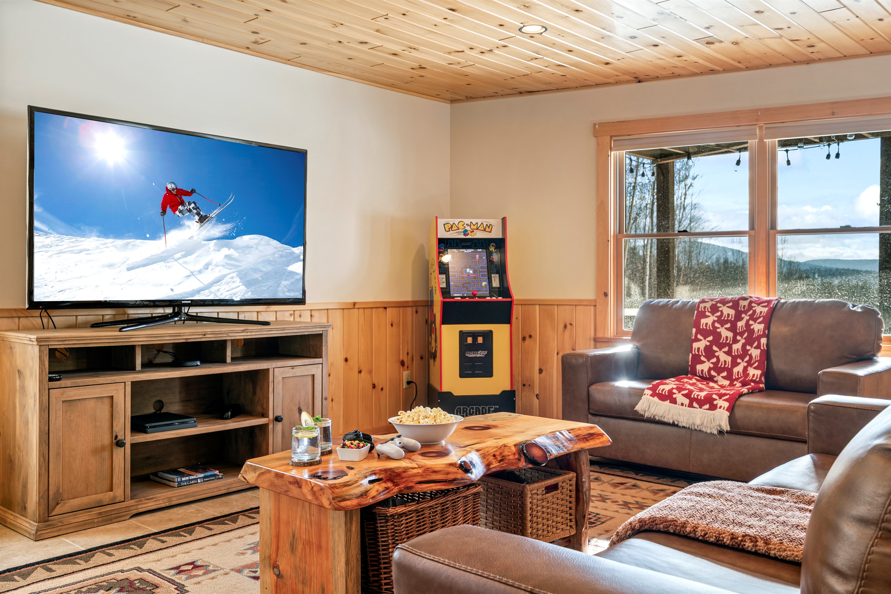 Lounge in comfort with extra space and a handy fridge nearby.