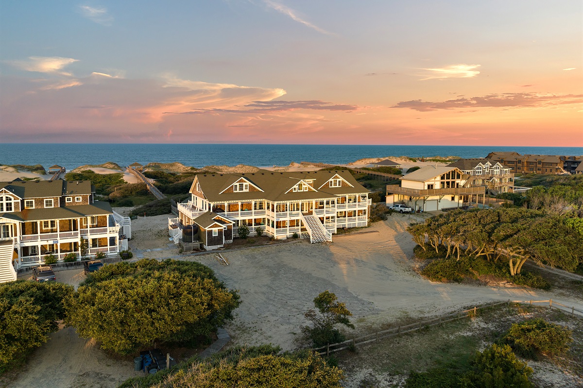 Combined Estate Aerial — 32-Bedroom Oceanfront Mega-Estate on 6 Private Acres | Wedding & Event Venue | Corolla 4x4, Outer Banks