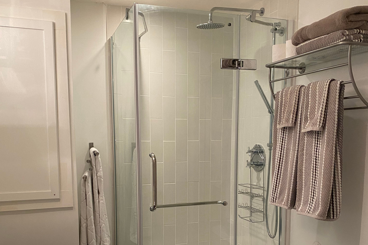 Downstairs bathroom with shower