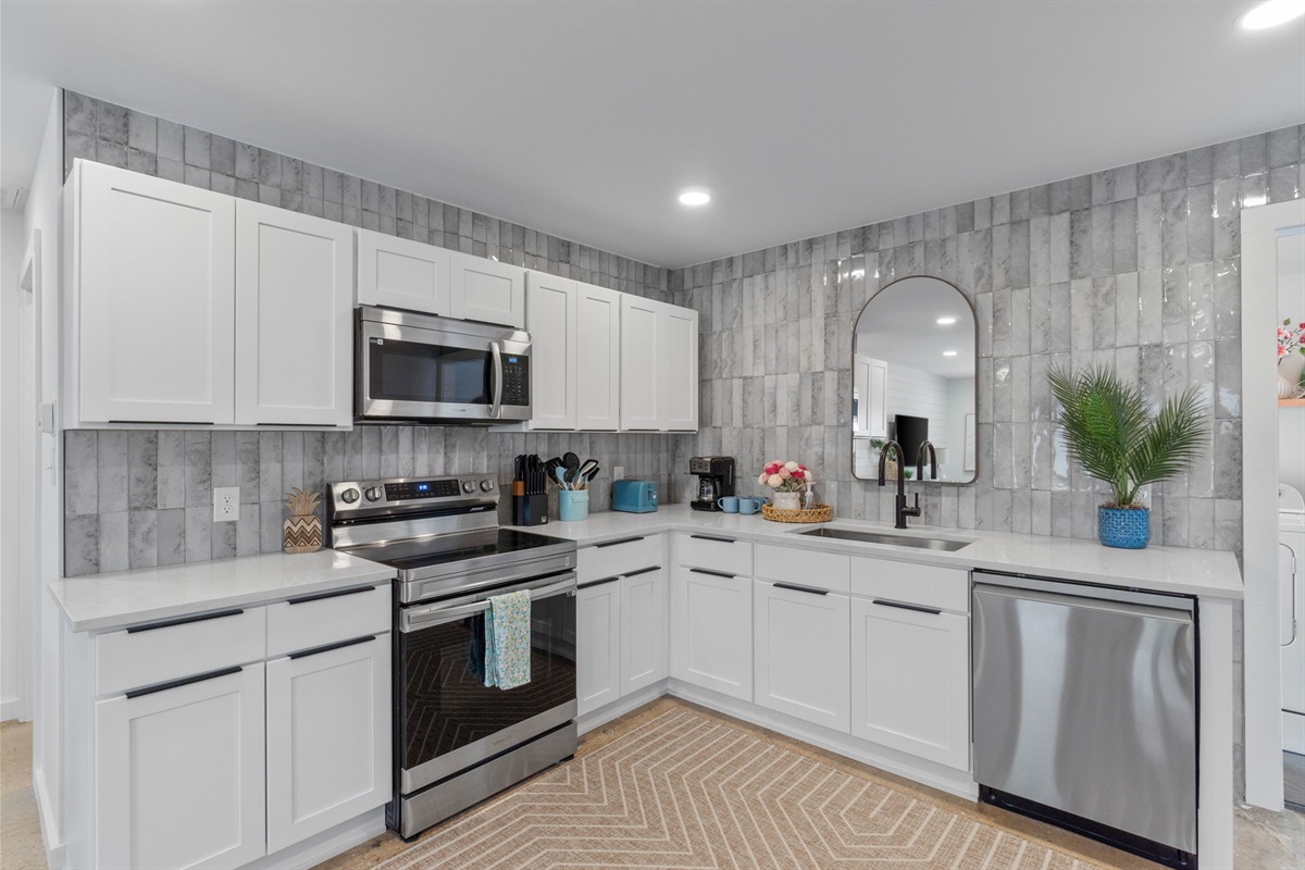 Cook delicious meals in your Fully-Stocked, Remodeled Kitchen with high end appliances