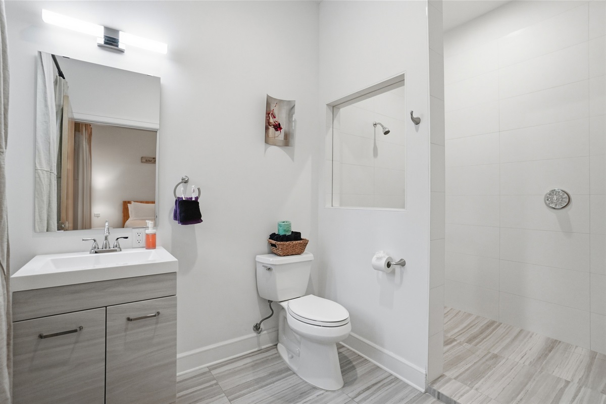 Downstairs private guest bathroom with walkin shower