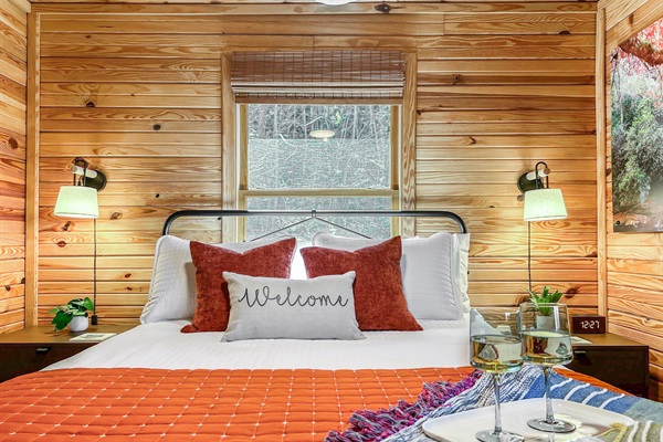 The upstairs bedroom with ensuite bathroom.