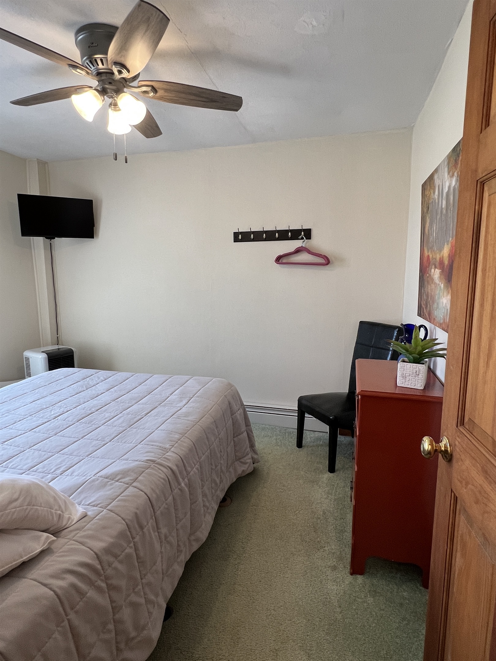 Dandelion main house Queen bedroom #1 with A/C and TV.