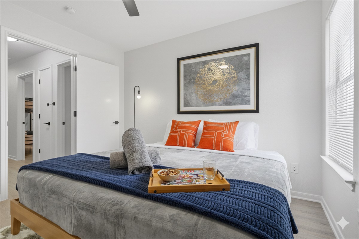 big king bed with courtyard view