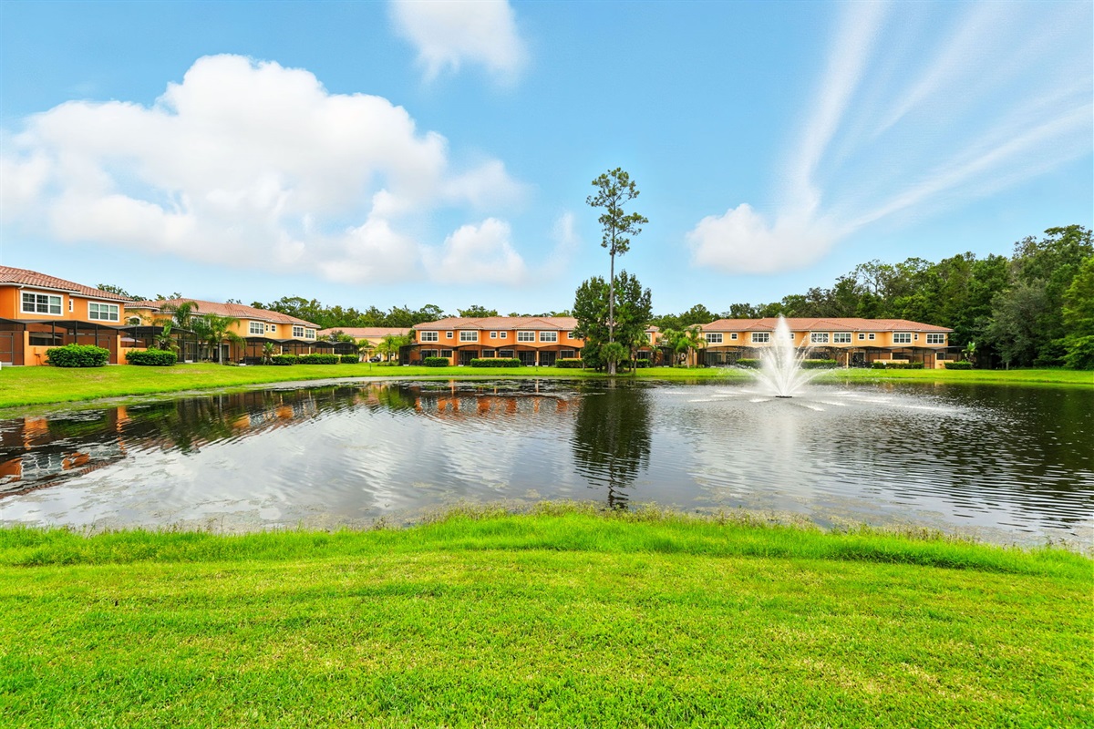 Beautiful waterfront area with fountain