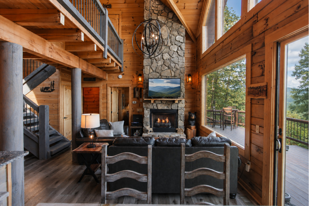 Living Room with Smart TV and Dish TV
