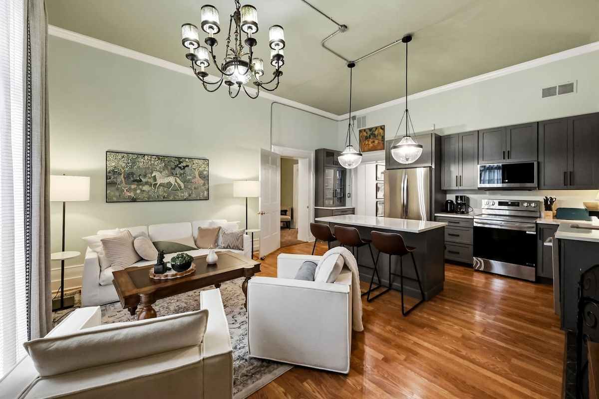 Newly remodeled kitchen and living room area lets you get everyone together. 