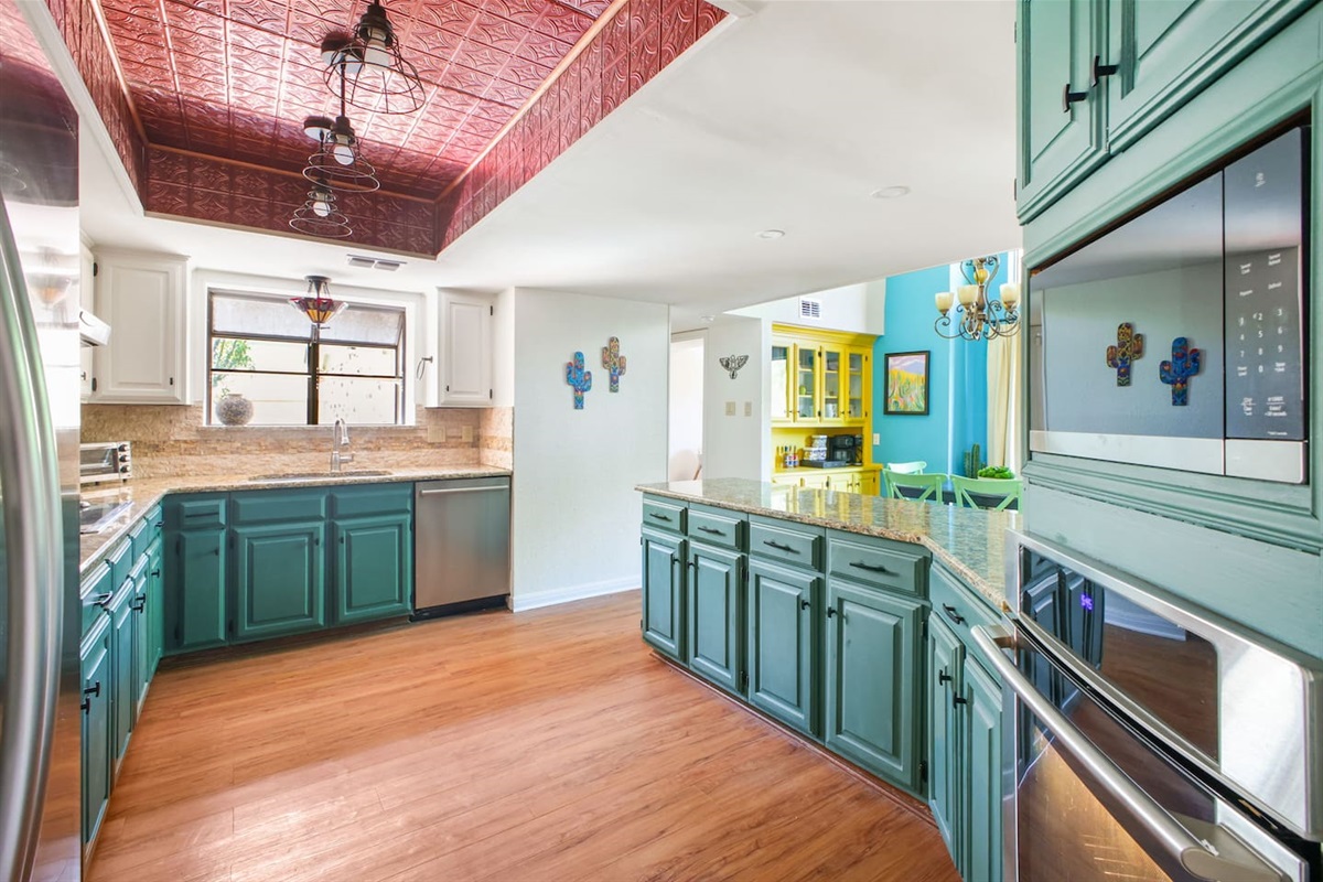  Fully stocked kitchen ready for pancake breakfasts and holiday feasts.