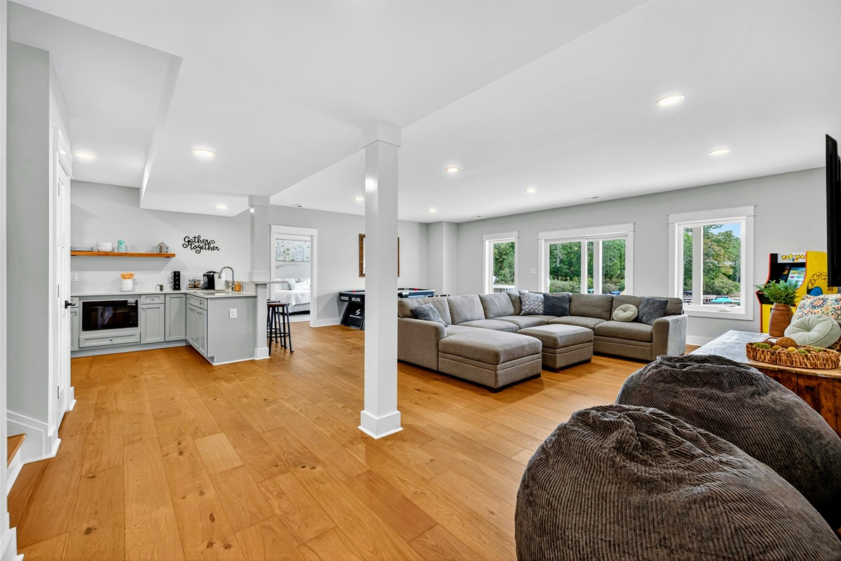 Amazing basement perfect for family's vacationing together w/ kitchen & coffee bar, and two kings and quad bunk room. Game room has it all: arcade game, shuffleboard, air hockey, ping-pong!