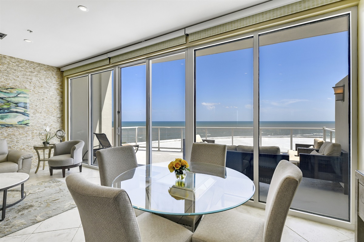 Gorgeous view with motorized shades.
