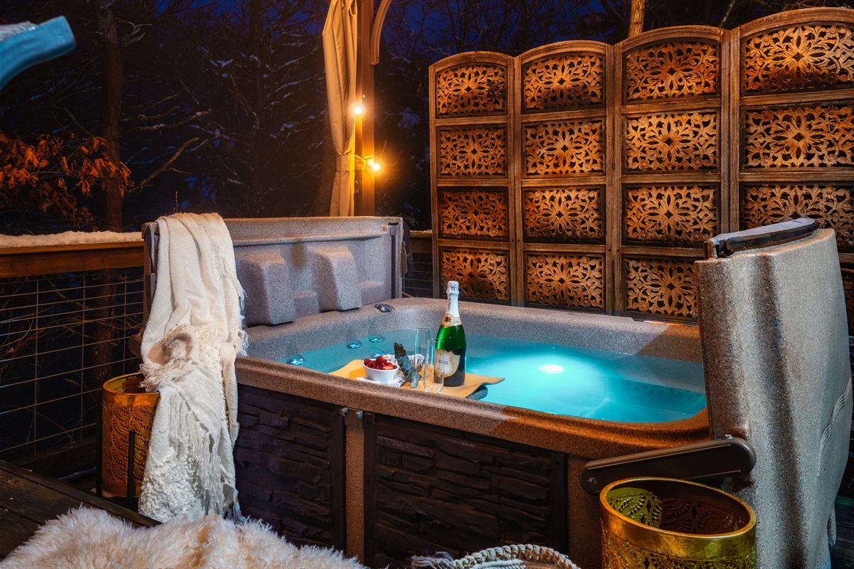Soak in your private hot tub after a long day of fun and stargaze
