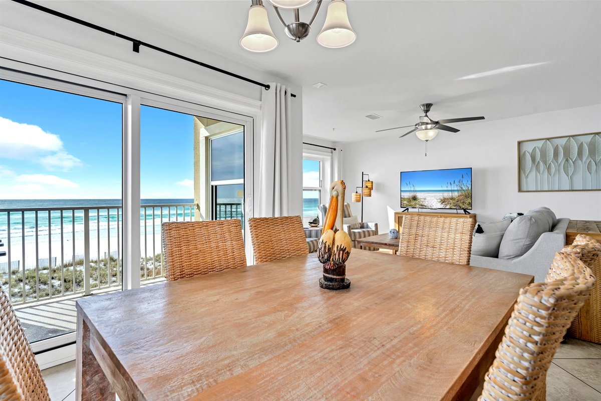 Gulf Front Dining - Seating for 8 at the Dining Table and 6 at the adjacent Counter Height Bar in the Kitchen!
