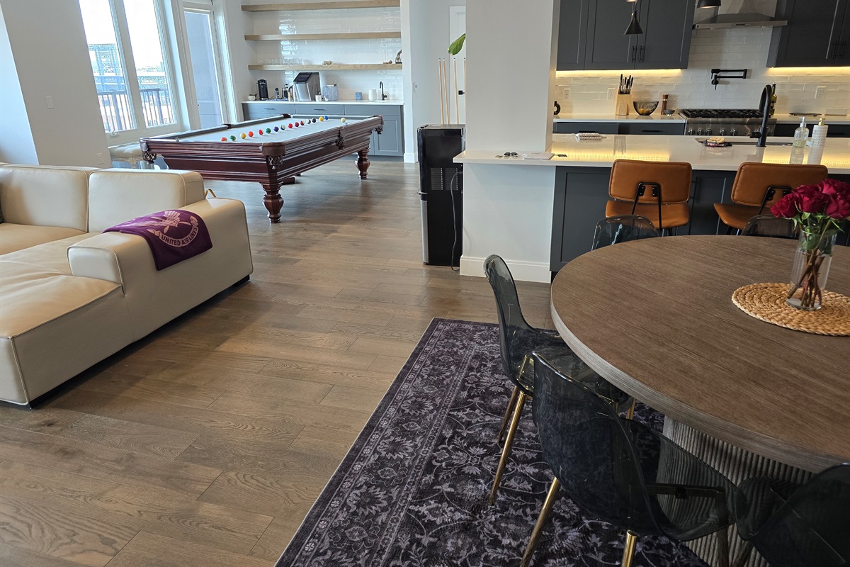 Open floor plan has everything connected