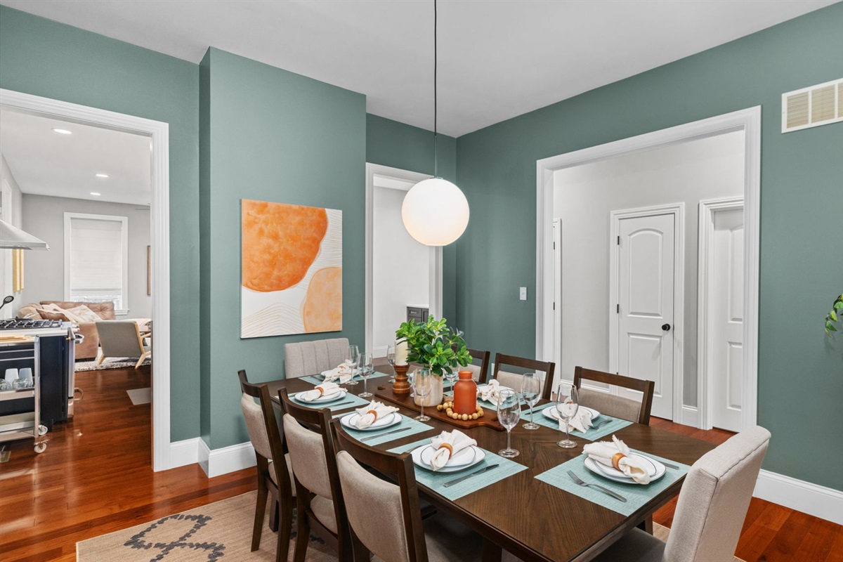 The formal dining room is right off the kitchen, creating an easy transition to meal time!