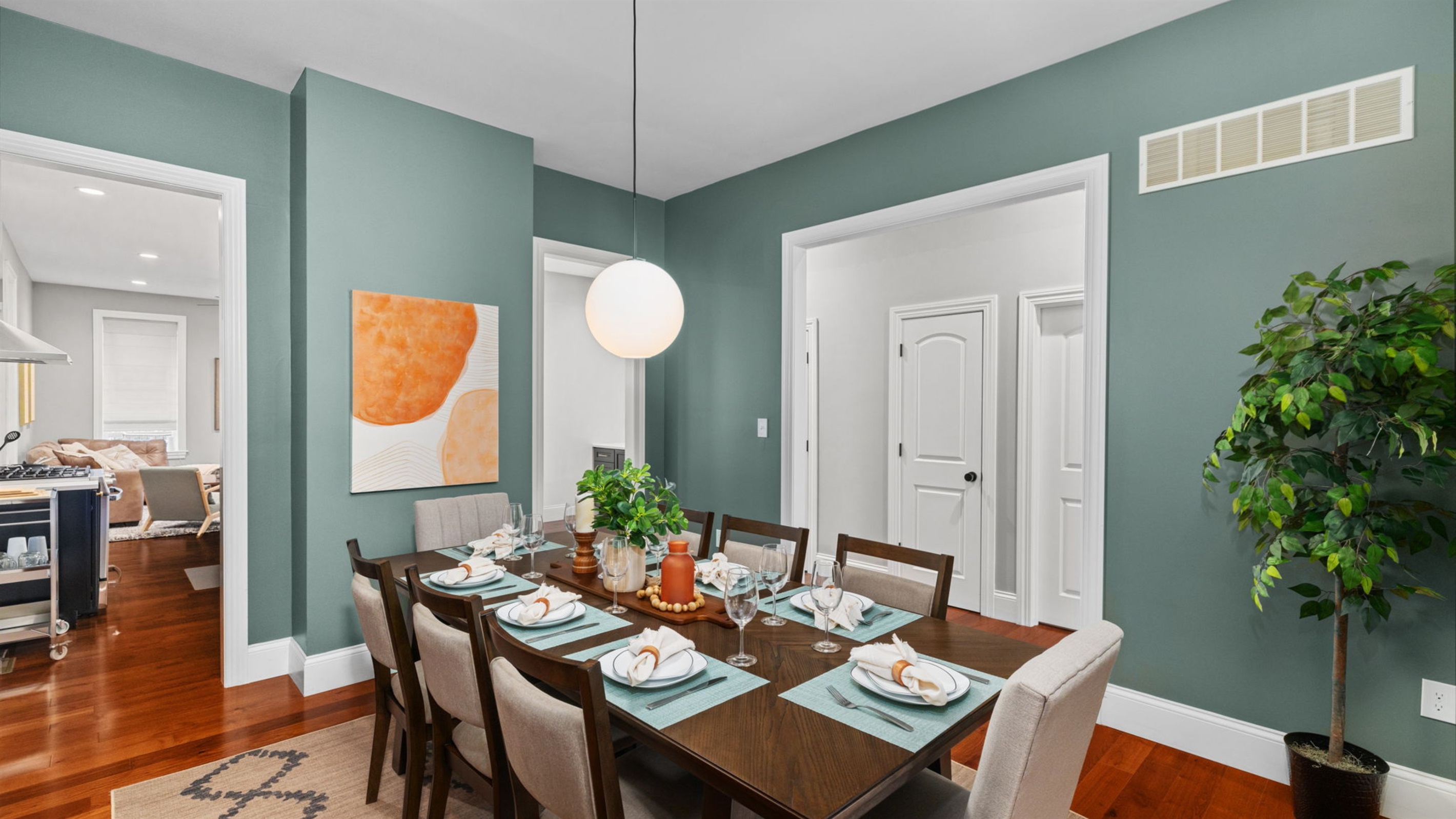 The formal dining room is right off the kitchen, creating an easy transition to meal time!