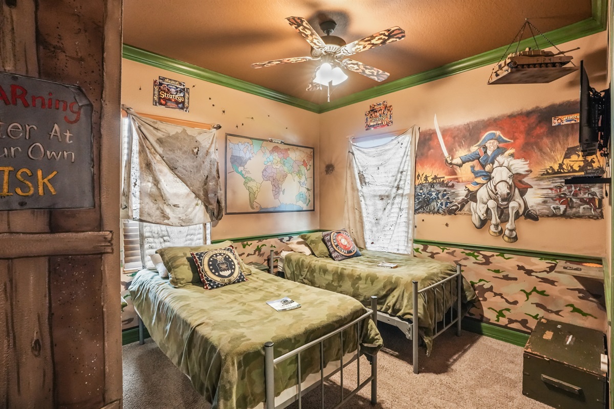 War Games themed bedroom at Clermont group vacation home