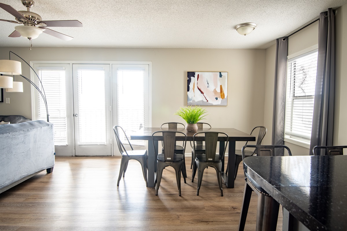 The open floor plan of Unit A gives the feeling of plenty of space for gatherings and meal-times.